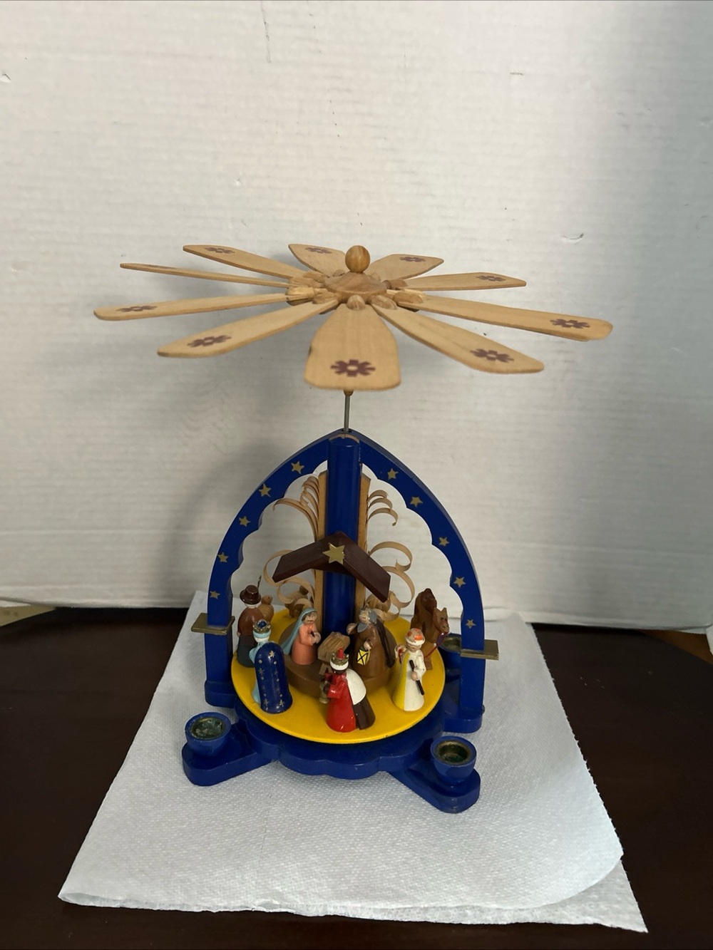 Richard Glaesser Blue Arch and Natural Wooden Nativity scene from 1970’s